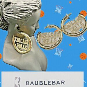 Baublebar NBA Crystal Pave Chicago Bulls Name Polished Gold Large Hoop Earrings